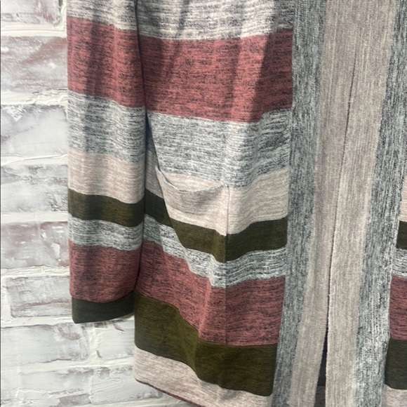 Bobeau pink and Green Cardigan Sweater Cozy Knit Open Front - Picture 3 of 7